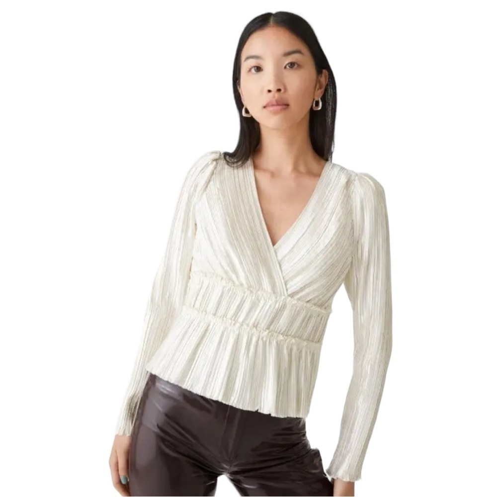 & Other Stories Plisse Wrap Top in Shiny Off-White Size 6
